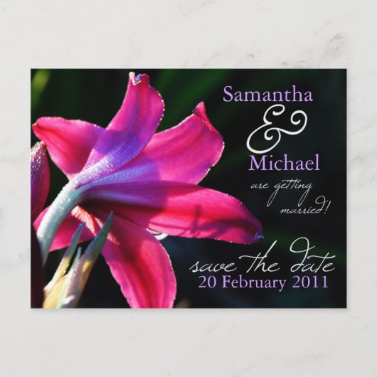 Pink Lily Wedding Save the Date Briefkaart (Voorkant)