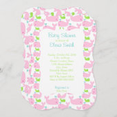 Pink & Limoen Whale Baby shower Kaart (Voorkant / Achterkant)