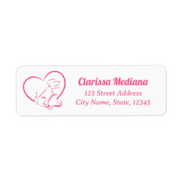 Pink Line Art Cat And Dog with Personalized Name Etiket