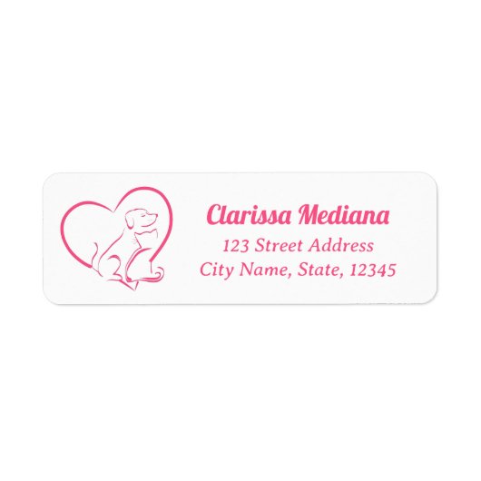 Pink Line Art Cat And Dog with Personalized Name Etiket (Voorkant)