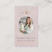 Pink Linen Elegant Chic Bakery Gold Whisk Photo  Visitekaartje (Voorkant)