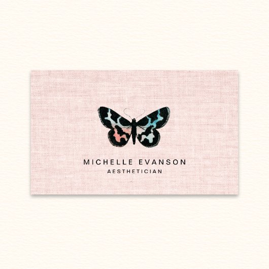 Pink Linen Watercolor Butterfly Logo Elegant Visitekaartje
