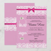 Pink Lingerie Shower Bridal Party Lace Bow nodigt  Kaart (Voorkant / Achterkant)