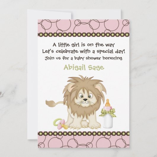 Pink Lion Baby shower voor meisjes Kaart (Voorkant)