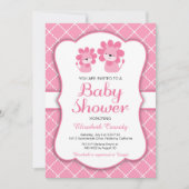 Pink Lion, Chevron Girl Baby shower Uitnodiging (Voorkant)