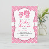 Pink Lion, Chevron Girl Baby shower Uitnodiging (Staand voorkant)