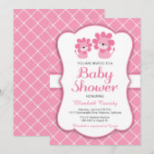 Pink Lion, Chevron Girl Baby shower Uitnodiging (Voorkant / Achterkant)