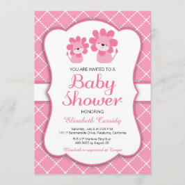 Pink Lion, Chevron Girl Baby shower Uitnodiging