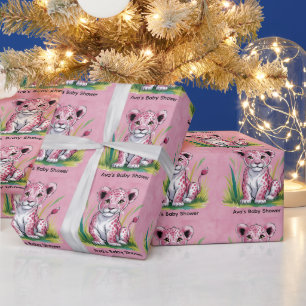 Pink Lion Girl Baby shower Cadeaupapier