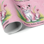 Pink Lion Girl Baby shower Cadeaupapier (Rol Hoek)