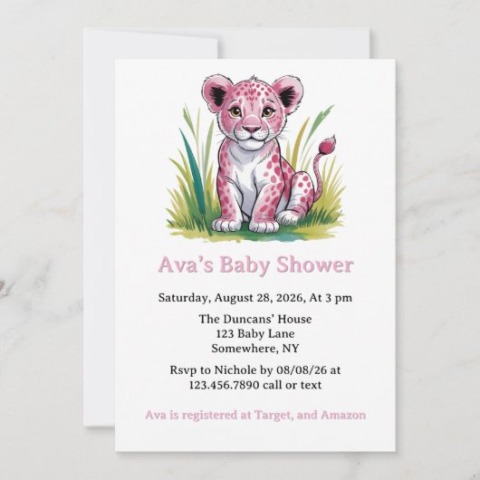 Pink Lion Girl Baby shower Kaart (Voorkant)