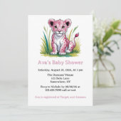 Pink Lion Girl Baby shower Kaart (Staand voorkant)