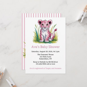 Pink Lion Girl Baby shower Kaart
