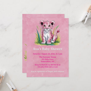Pink Lion Girl Baby shower Kaart