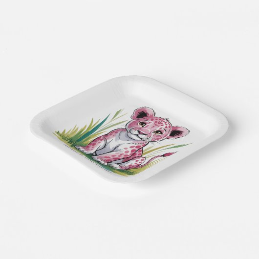 Pink Lion Girl Baby shower Papieren Bordje (Gebogen)