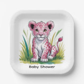 Pink Lion Girl Baby shower Papieren Bordje (Voorkant)