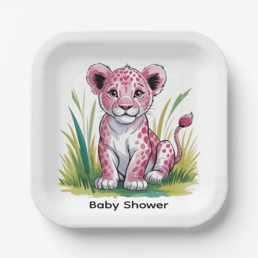 Pink Lion Girl Baby shower Papieren Bordje (Voorkant)