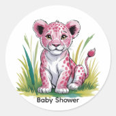 Pink Lion Girl Baby shower Ronde Sticker (Voorkant)