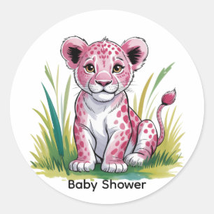 Pink Lion Girl Baby shower Ronde Sticker