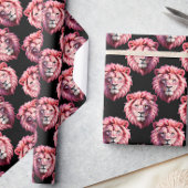 Pink Lion Head Animal Pattern Design - Black  Cadeaupapier