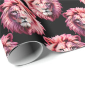 Pink Lion Head Animal Pattern Design - Black  Cadeaupapier (Rol Hoek)