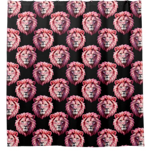 Pink Lion Head Animal Pattern Design - Black  Douchegordijn (Voorkant)