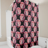 Pink Lion Head Animal Pattern Design - Black  Douchegordijn