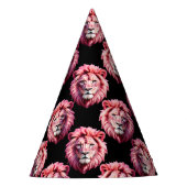 Pink Lion Head Animal Pattern Design - Black Feesthoedjes (Voorkant)