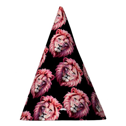 Pink Lion Head Animal Pattern Design - Black Feesthoedjes (Rechts)