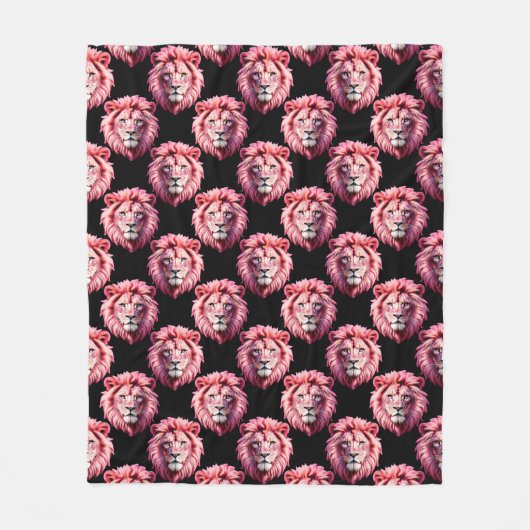 Pink Lion Head Animal Pattern Design - Black  Fleece Deken (Voorkant)