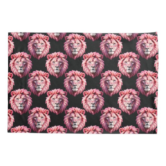Pink Lion Head Animal Pattern Design - Black  Kussensloop (Achterkant)