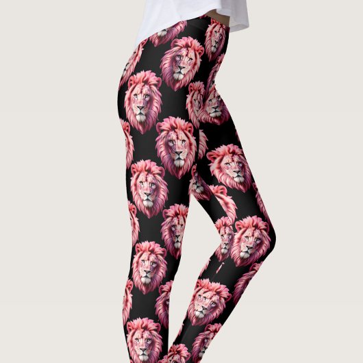 Pink Lion Head Animal Pattern Design - Black  Leggings