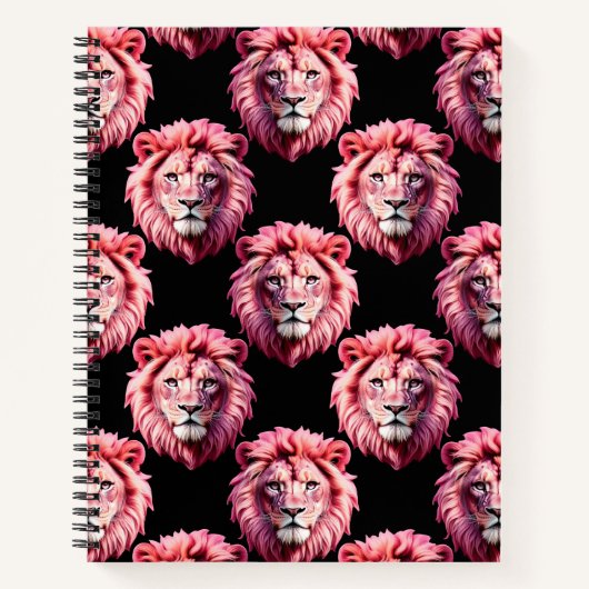 Pink Lion Head Animal Pattern Design - Black  Notitieboek (Voorkant)