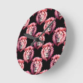 Pink Lion Head Animal Pattern Design - Black Ronde Klok (Hoek)