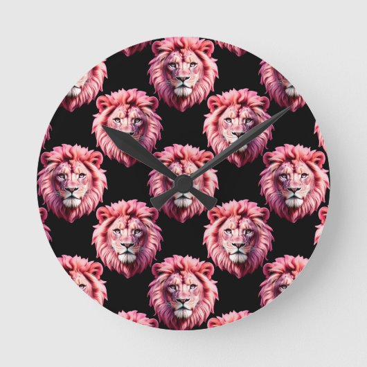 Pink Lion Head Animal Pattern Design - Black Ronde Klok (Voorkant)