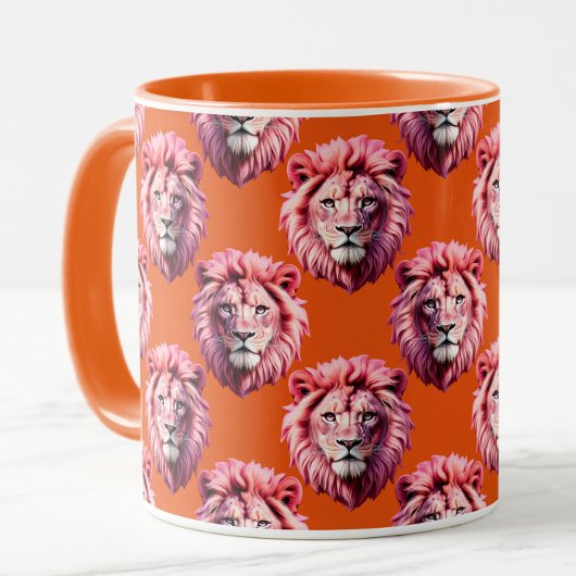 Pink Lion Head Animal Pattern Design Orange Mok