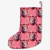 Pink Lion Head Animal Pattern Design Pink  Kleine Kerstsok (Achterkant)
