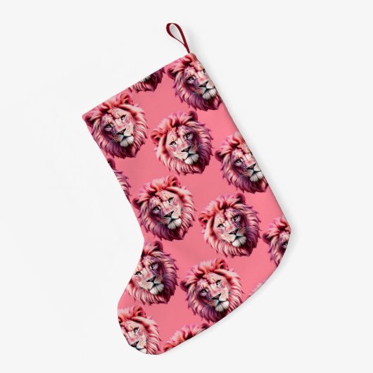 Pink Lion Head Animal Pattern Design Pink  Kleine Kerstsok (Achterkant (Hangend))
