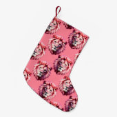 Pink Lion Head Animal Pattern Design Pink  Kleine Kerstsok (Voorkant (Hangend))