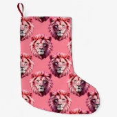 Pink Lion Head Animal Pattern Design Pink  Kleine Kerstsok (Voorkant)