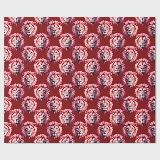 Pink Lion Head Animal Pattern Design Red Cadeaupapier (Vlak)