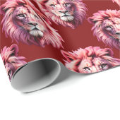 Pink Lion Head Animal Pattern Design Red Cadeaupapier (Rol Hoek)