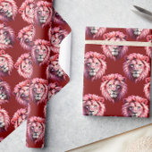 Pink Lion Head Animal Pattern Design Red  Cadeaupapier