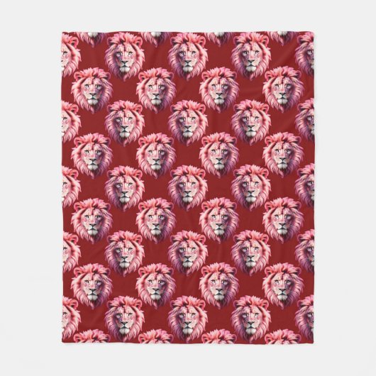 Pink Lion Head Animal Pattern Design Red  Fleece Deken (Voorkant)