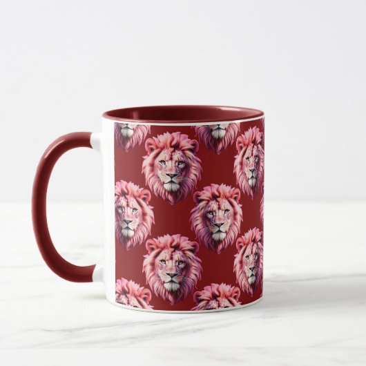 Pink Lion Head Animal Pattern Design Red  Mok (Links)