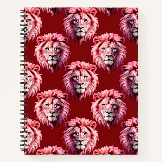 Pink Lion Head Animal Pattern Design Red Notitieboek (Voorkant)