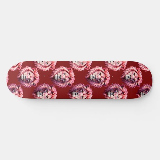 Pink Lion Head Animal Pattern Design Red  Persoonlijk Skateboard (Horizontaal)