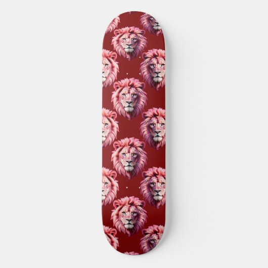Pink Lion Head Animal Pattern Design Red  Persoonlijk Skateboard (Voorkant)