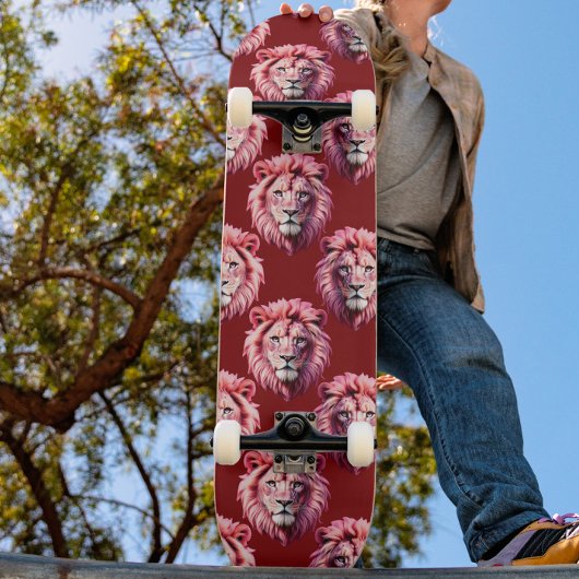 Pink Lion Head Animal Pattern Design Red  Persoonlijk Skateboard