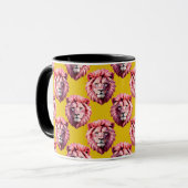 Pink Lion Head Animal Pattern Design Yellow Mok (Voorkant links)